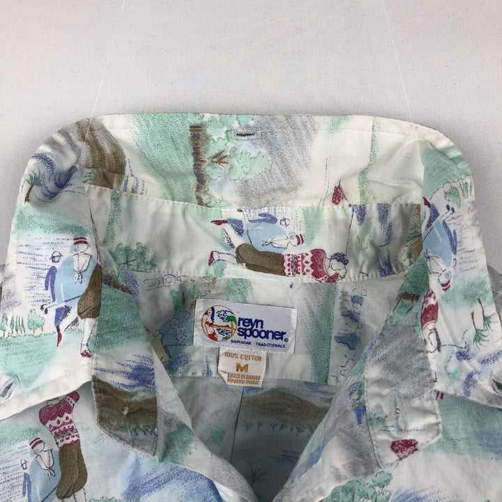 90'S Reyn Spooner Swimsuit Tag All-Over Print Button-Down Hawaiian Aloha Shirt Box Shirt Men's Medium cotton blue type Vintage Second Hand