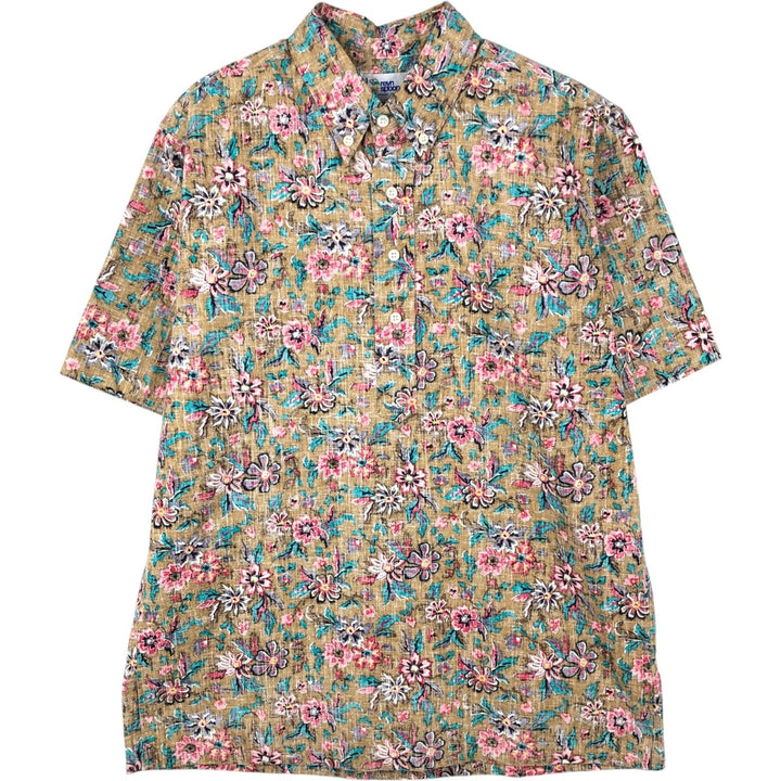 Reyn Spooner swimwear tag, bikini tag, all-over floral print pullover, button-down, aloha shirt, boxy shirt, men's size M. cotton brown type Vintage Second Hand