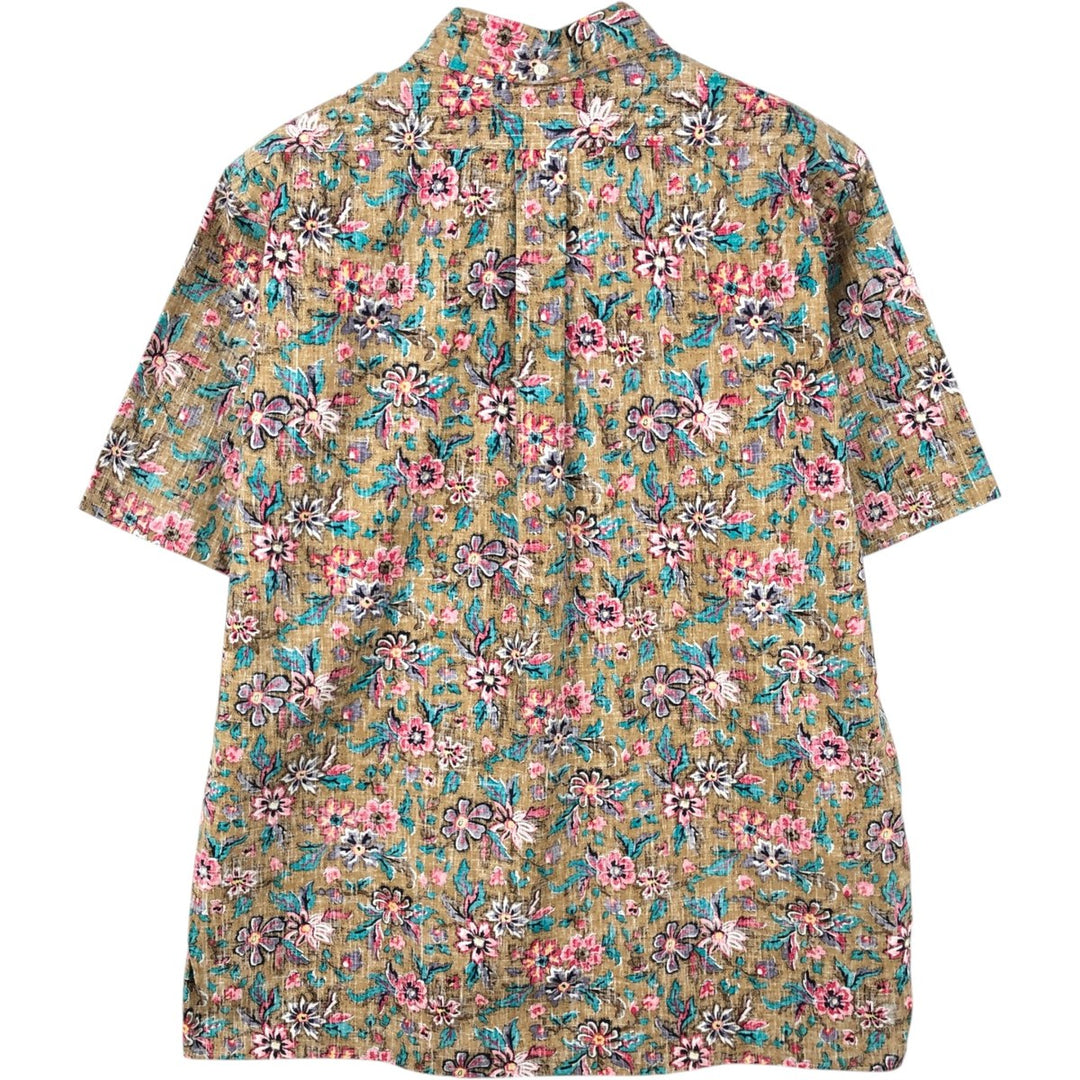 Reyn Spooner swimwear tag, bikini tag, all-over floral print pullover, button-down, aloha shirt, boxy shirt, men's size M. cotton brown type Vintage Second Hand