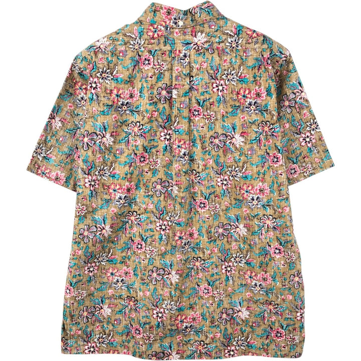 Reyn Spooner swimwear tag, bikini tag, all-over floral print pullover, button-down, aloha shirt, boxy shirt, men's size M. cotton brown type Vintage Second Hand