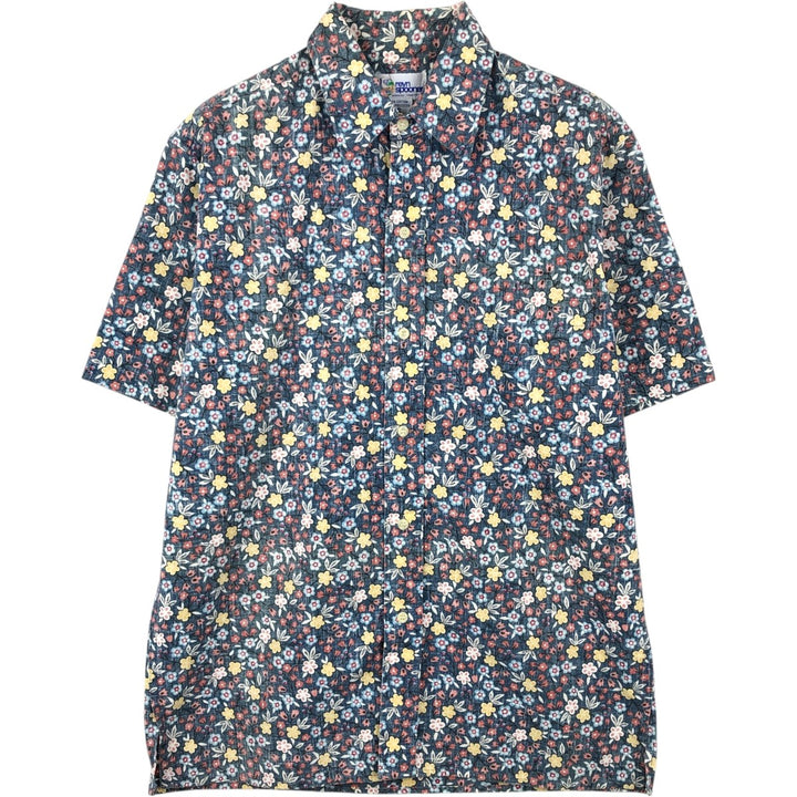90'S Reyn Spooner swimwear tag, bikini tag, all-over floral print, Hawaiian Aloha shirt, boxy shirt, made in Hawaii, men's size S equivalent. cotton navy blue type Vintage Second Hand