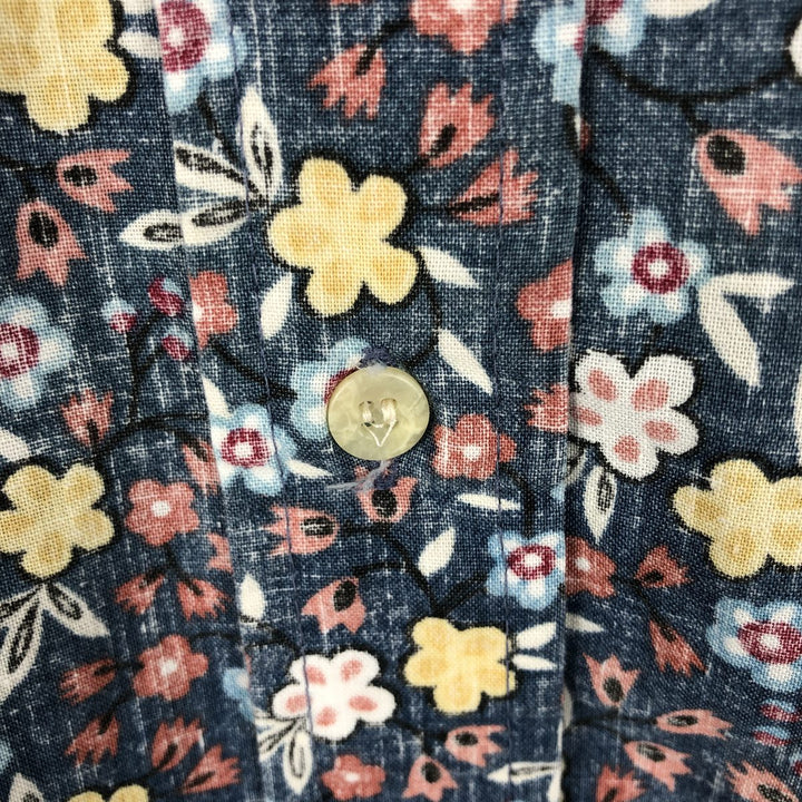 90'S Reyn Spooner swimwear tag, bikini tag, all-over floral print, Hawaiian Aloha shirt, boxy shirt, made in Hawaii, men's size S equivalent. cotton navy blue type Vintage Second Hand