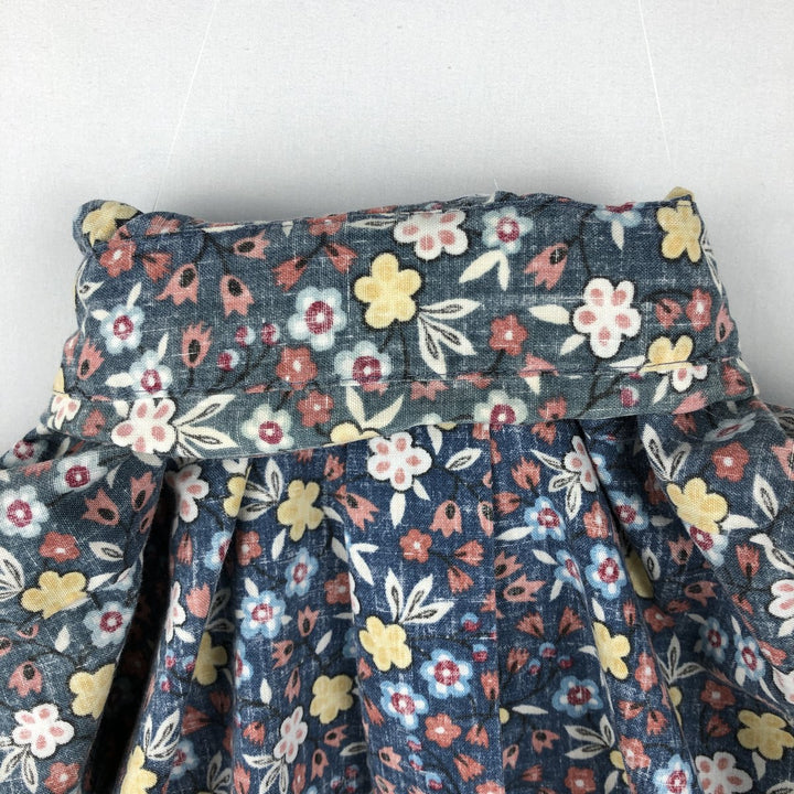90'S Reyn Spooner swimwear tag, bikini tag, all-over floral print, Hawaiian Aloha shirt, boxy shirt, made in Hawaii, men's size S equivalent. cotton navy blue type Vintage Second Hand