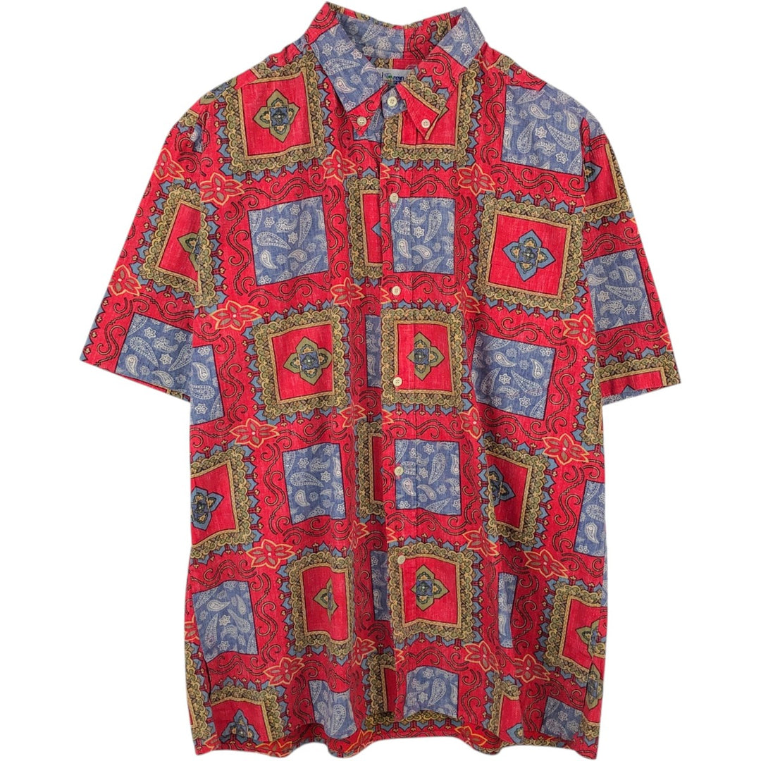 90'S Reyn Spooner Swimsuit Tag Bikini Tag All-Over Print Button-Down Hawaiian Aloha Shirt Box Shirt Men's XXL cotton red type Vintage Second Hand