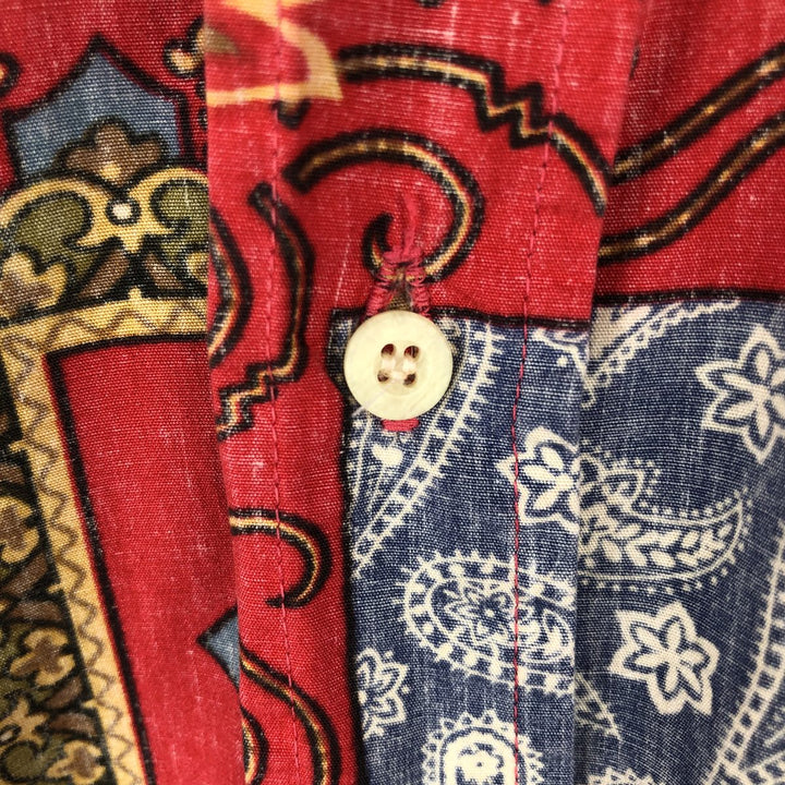 90'S Reyn Spooner Swimsuit Tag Bikini Tag All-Over Print Button-Down Hawaiian Aloha Shirt Box Shirt Men's XXL cotton red type Vintage Second Hand