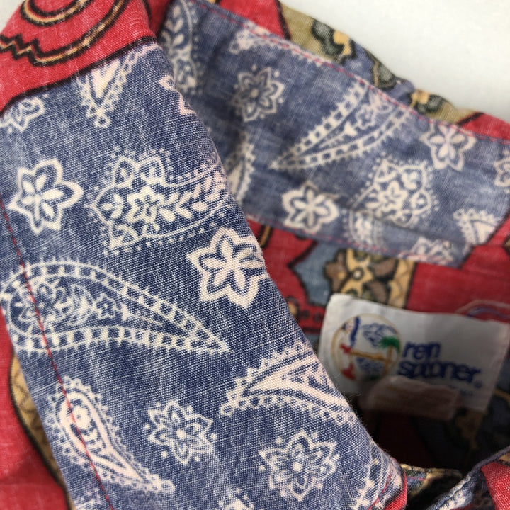 90'S Reyn Spooner Swimsuit Tag Bikini Tag All-Over Print Button-Down Hawaiian Aloha Shirt Box Shirt Men's XXL cotton red type Vintage Second Hand
