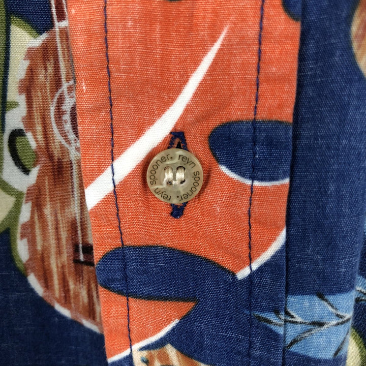 90'S Reyn Spooner Swimsuit Tag Bikini Tag All-Over Print Button-Down Hawaiian Aloha Shirt Box Shirt Men's XXL cotton blue type Vintage Second Hand