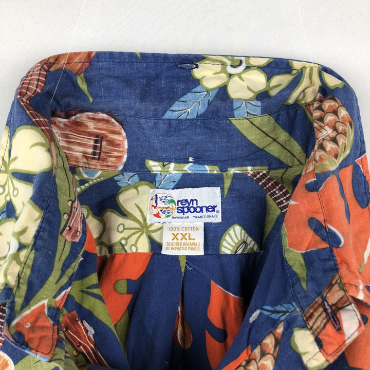 90'S Reyn Spooner Swimsuit Tag Bikini Tag All-Over Print Button-Down Hawaiian Aloha Shirt Box Shirt Men's XXL cotton blue type Vintage Second Hand