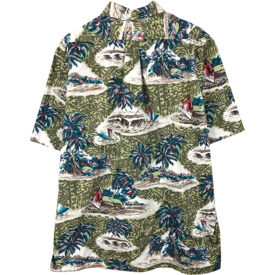 90'S Reyn Spooner Phil Edwards all-over palm tree print pullover button-down Aloha shirt boxy shirt cotton Khaki type Vintage Second Hand
