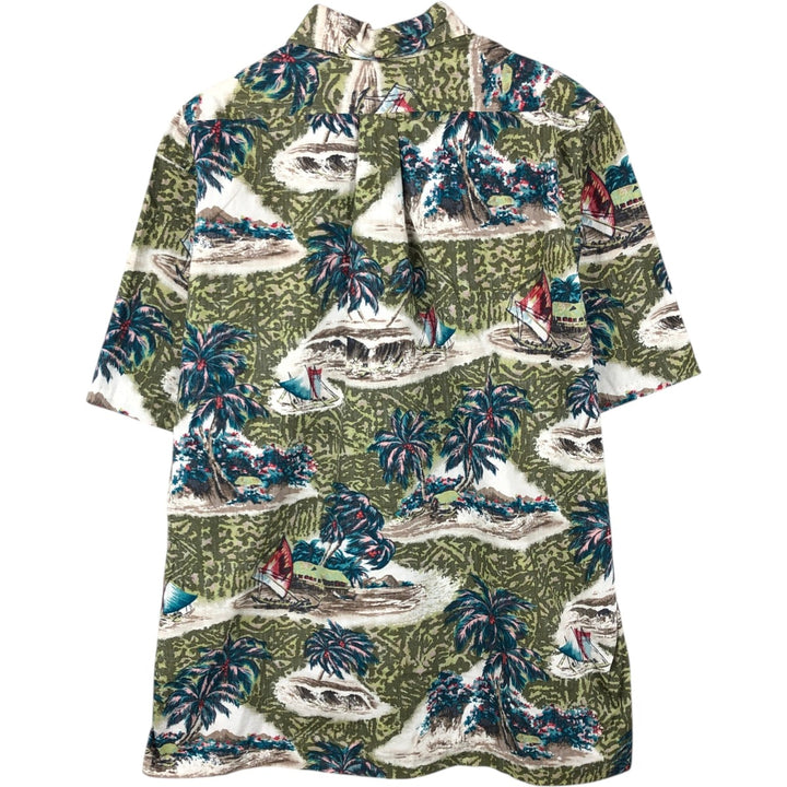 90'S Reyn Spooner Phil Edwards all-over palm tree print pullover button-down Aloha shirt boxy shirt cotton Khaki type Vintage Second Hand