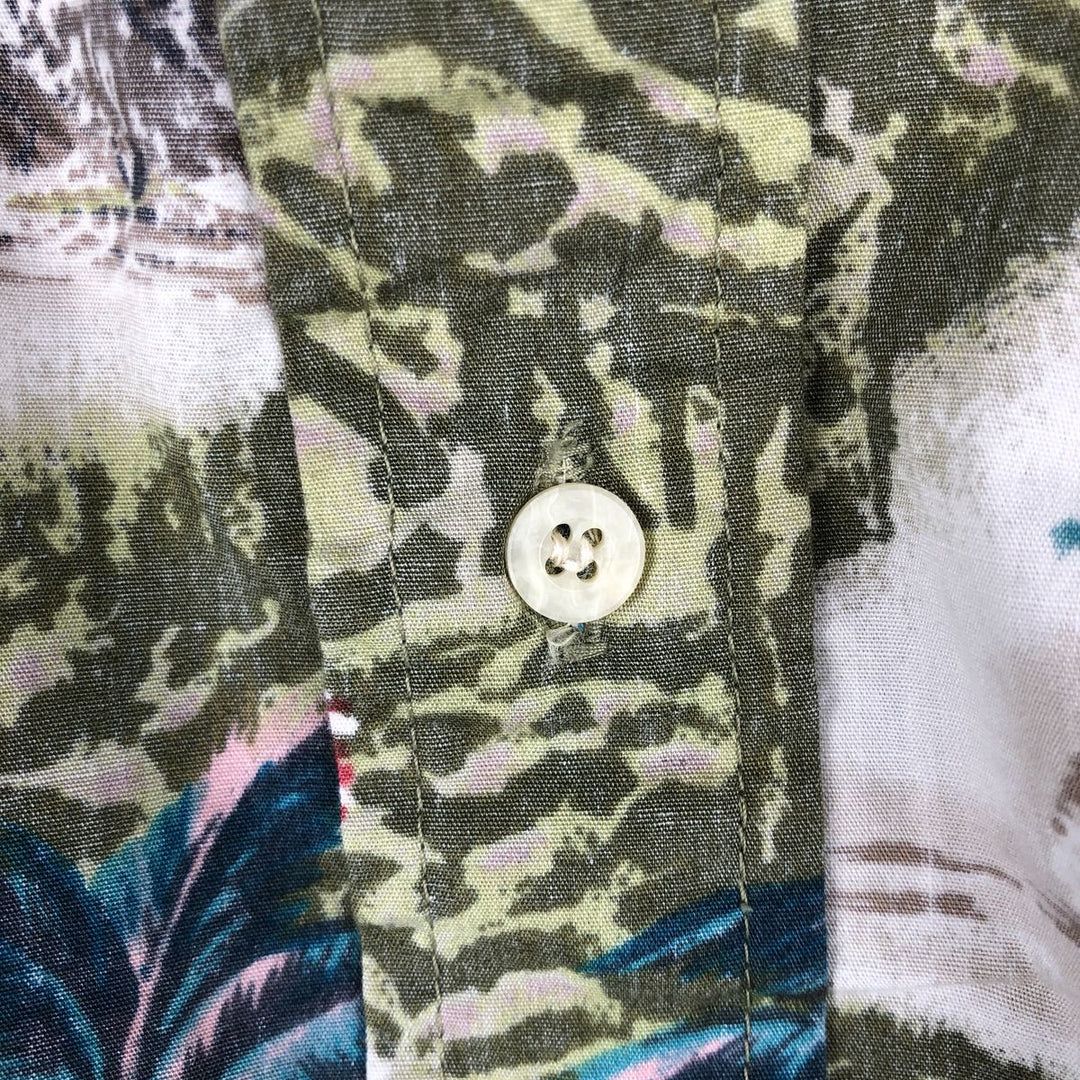 90'S Reyn Spooner Phil Edwards all-over palm tree print pullover button-down Aloha shirt boxy shirt cotton Khaki type Vintage Second Hand
