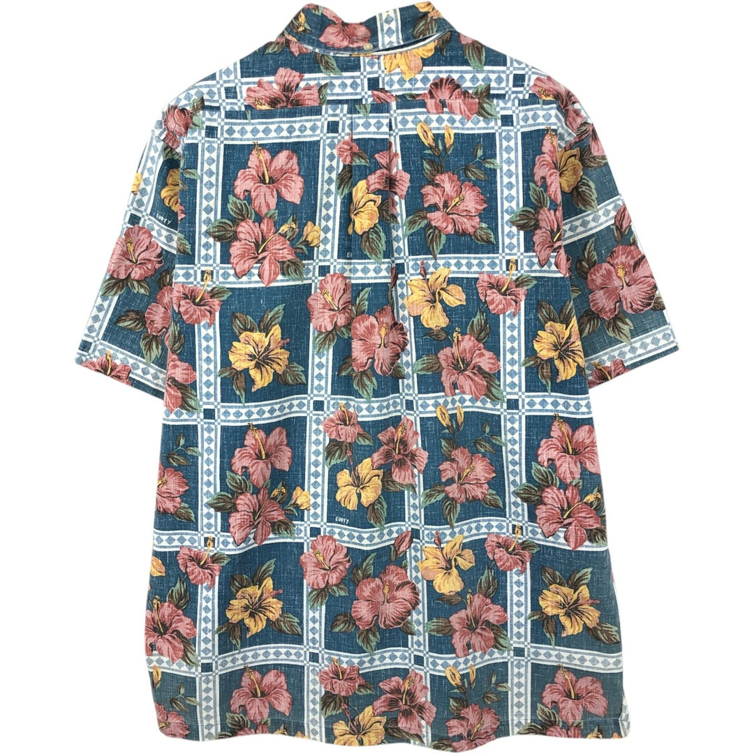 Reyn Spooner ART OF EDDY Y All-over Hibiscus Pattern Pullover Button-Down Aloha Shirt Boxy Shirt cotton navy blue type Vintage Second Hand