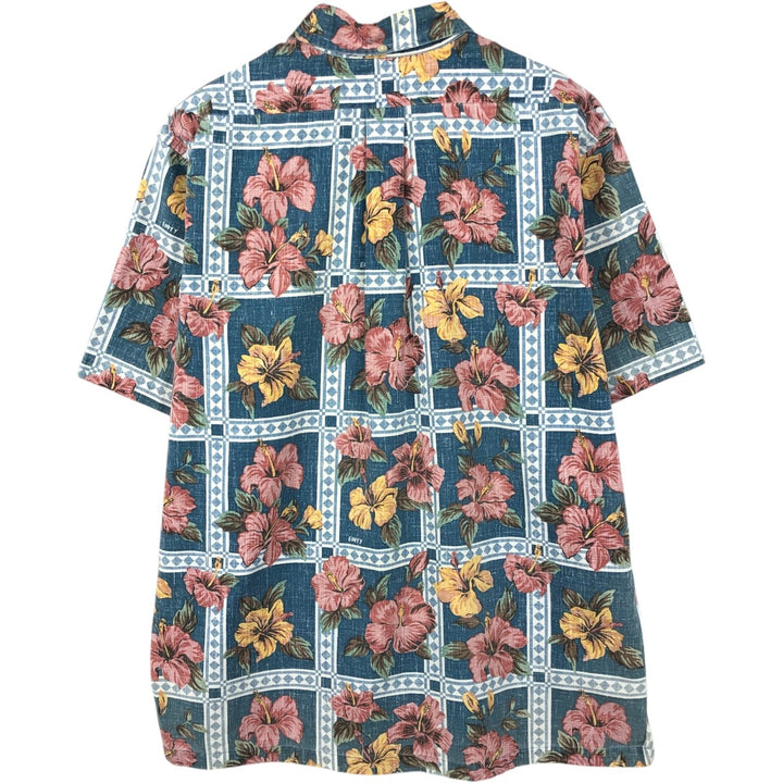 Reyn Spooner ART OF EDDY Y All-over Hibiscus Pattern Pullover Button-Down Aloha Shirt Boxy Shirt cotton navy blue type Vintage Second Hand