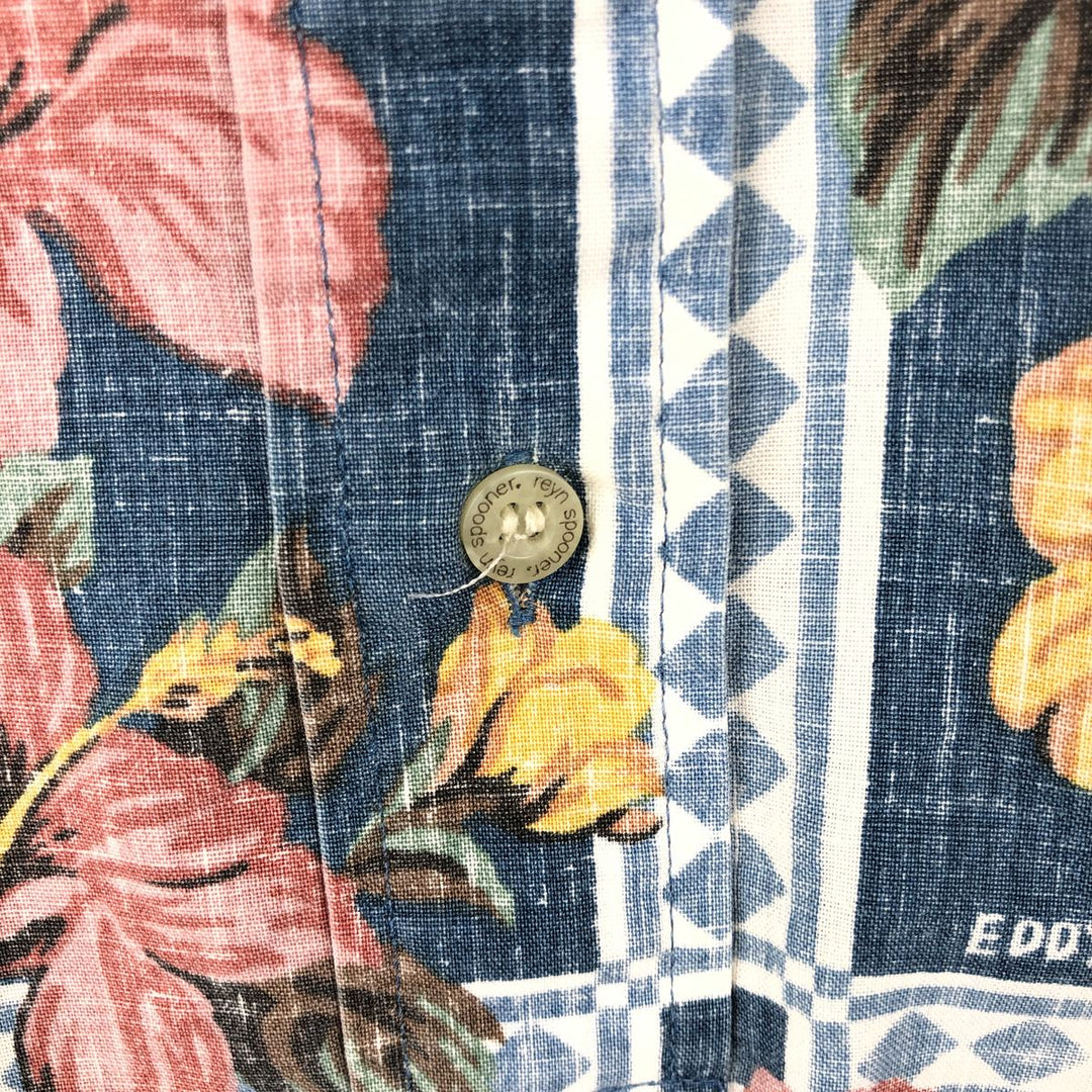 Reyn Spooner ART OF EDDY Y All-over Hibiscus Pattern Pullover Button-Down Aloha Shirt Boxy Shirt cotton navy blue type Vintage Second Hand