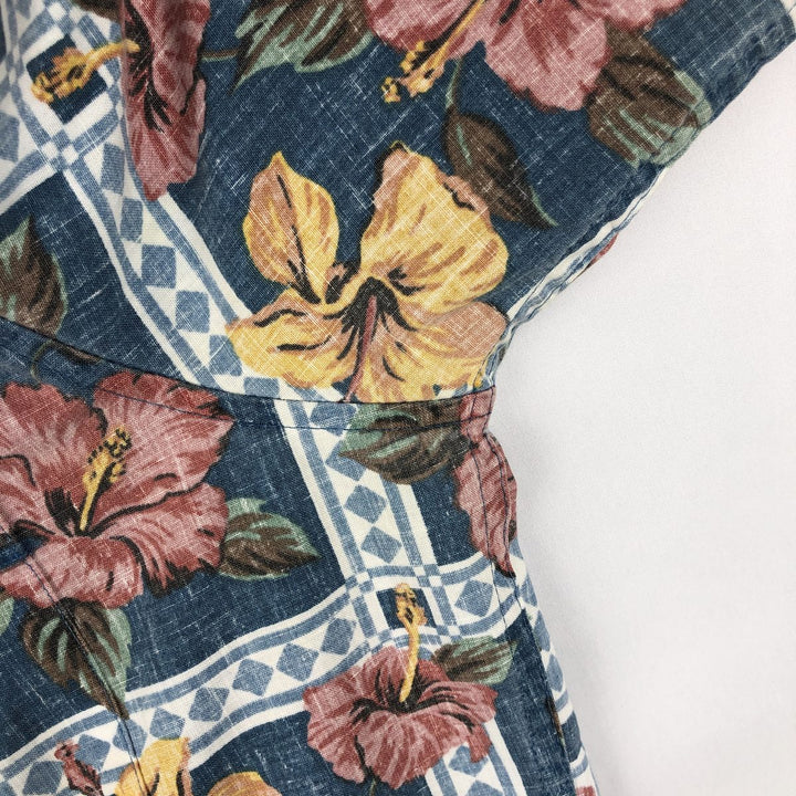 Reyn Spooner ART OF EDDY Y All-over Hibiscus Pattern Pullover Button-Down Aloha Shirt Boxy Shirt cotton navy blue type Vintage Second Hand