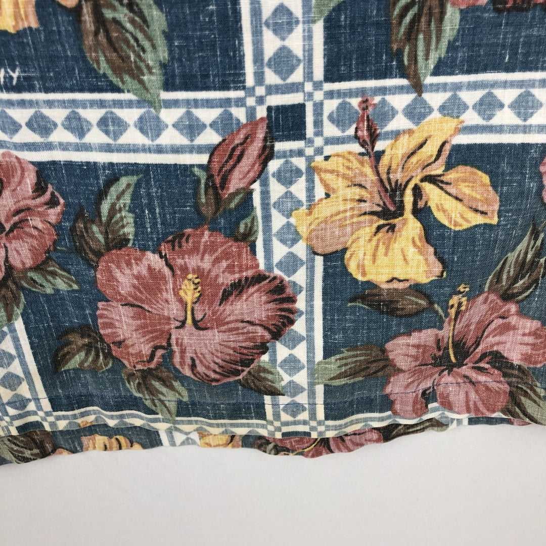 Reyn Spooner ART OF EDDY Y All-over Hibiscus Pattern Pullover Button-Down Aloha Shirt Boxy Shirt cotton navy blue type Vintage Second Hand