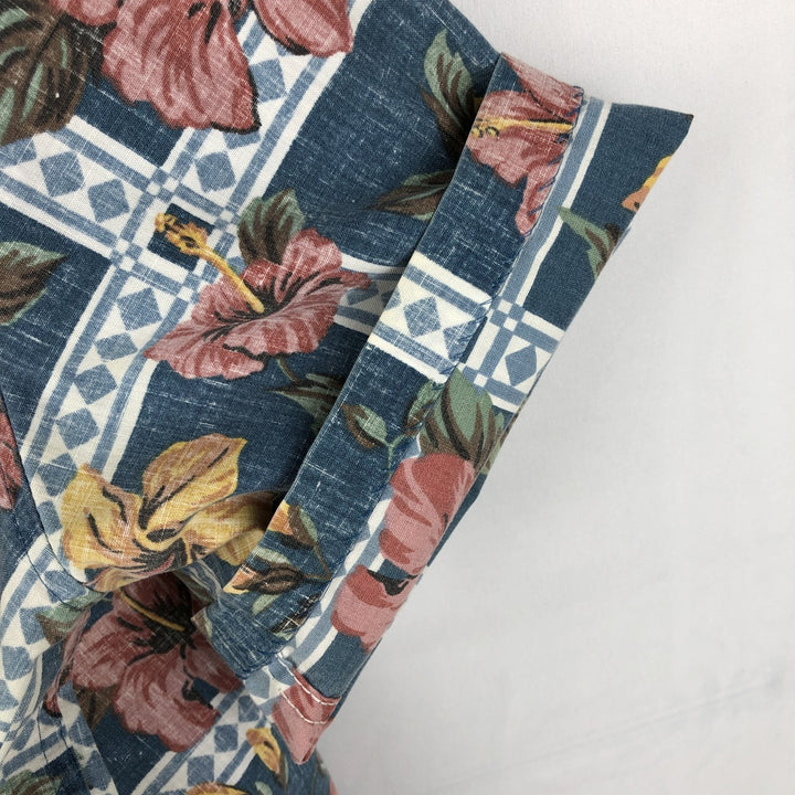 Reyn Spooner ART OF EDDY Y All-over Hibiscus Pattern Pullover Button-Down Aloha Shirt Boxy Shirt cotton navy blue type Vintage Second Hand