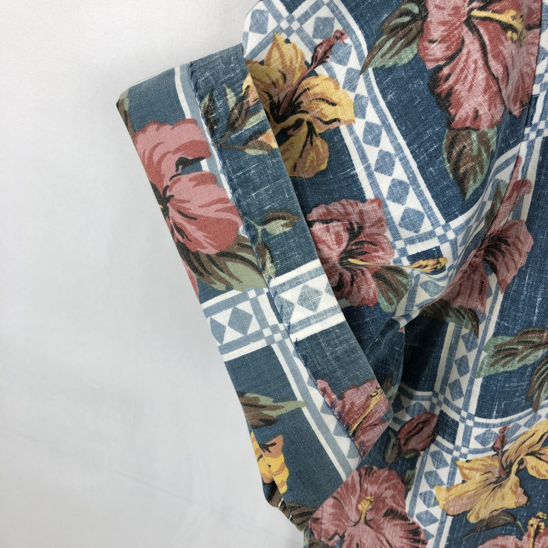 Reyn Spooner ART OF EDDY Y All-over Hibiscus Pattern Pullover Button-Down Aloha Shirt Boxy Shirt cotton navy blue type Vintage Second Hand