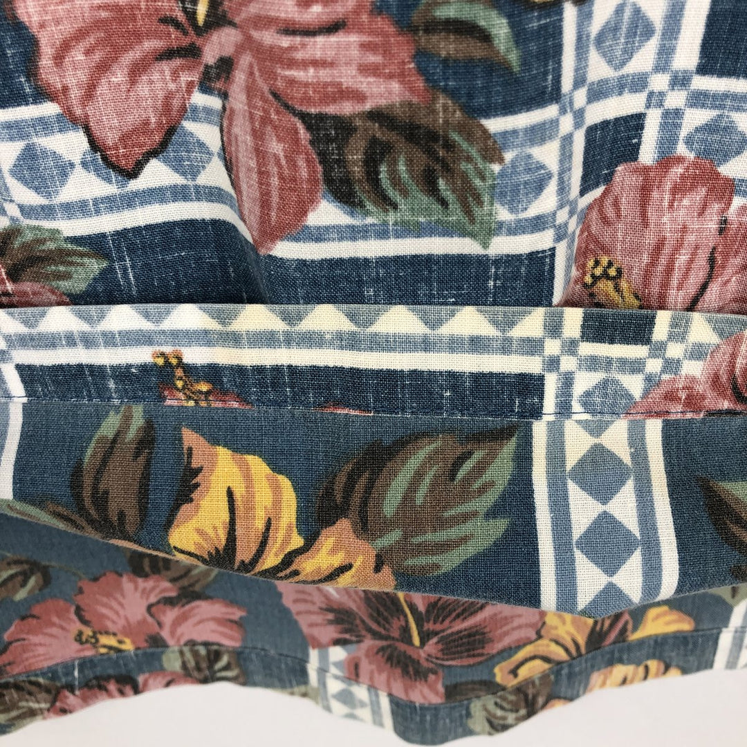 Reyn Spooner ART OF EDDY Y All-over Hibiscus Pattern Pullover Button-Down Aloha Shirt Boxy Shirt cotton navy blue type Vintage Second Hand