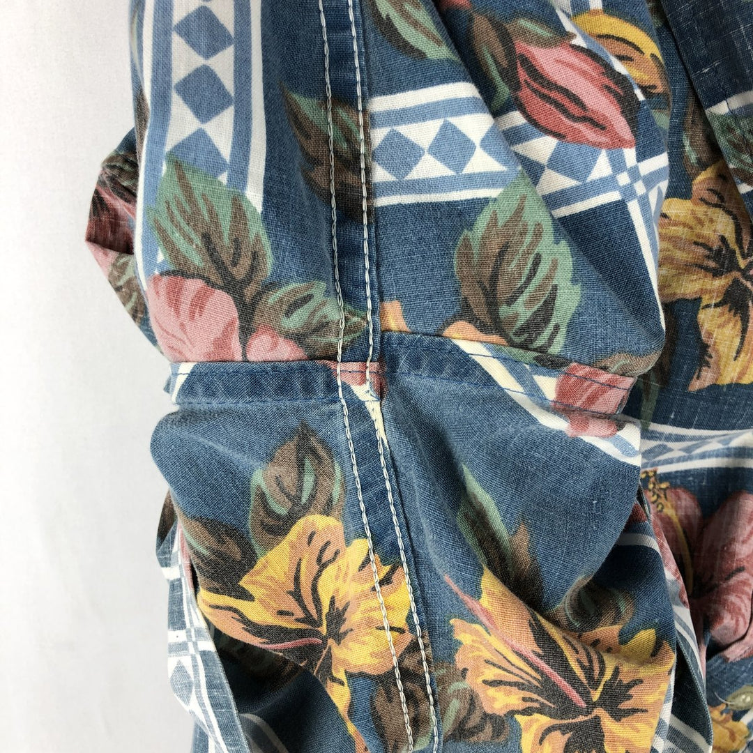 Reyn Spooner ART OF EDDY Y All-over Hibiscus Pattern Pullover Button-Down Aloha Shirt Boxy Shirt cotton navy blue type Vintage Second Hand