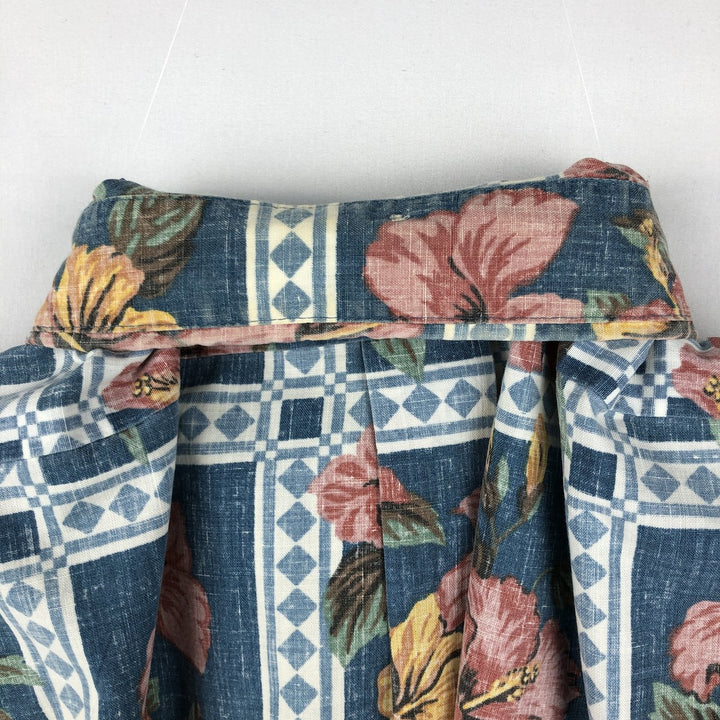 Reyn Spooner ART OF EDDY Y All-over Hibiscus Pattern Pullover Button-Down Aloha Shirt Boxy Shirt cotton navy blue type Vintage Second Hand