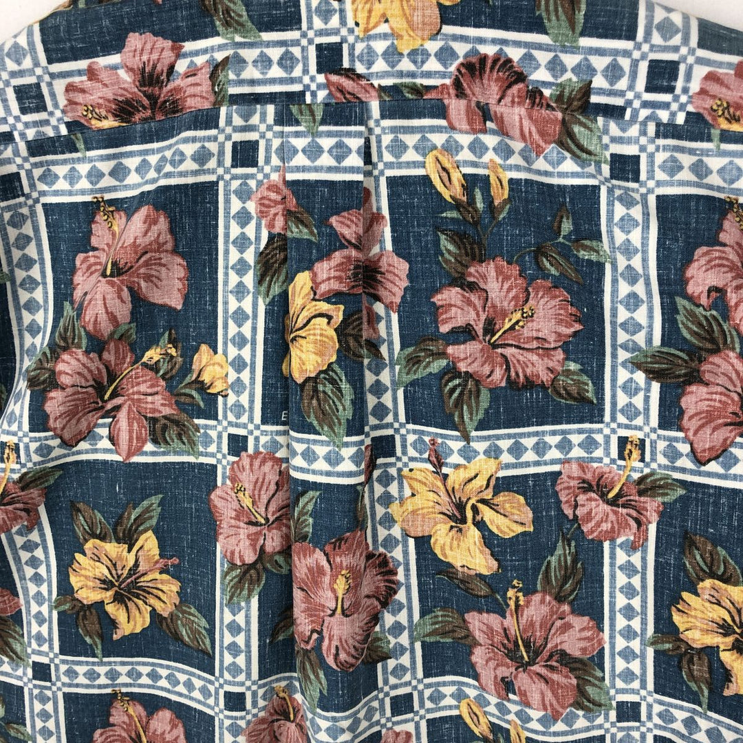 Reyn Spooner ART OF EDDY Y All-over Hibiscus Pattern Pullover Button-Down Aloha Shirt Boxy Shirt cotton navy blue type Vintage Second Hand