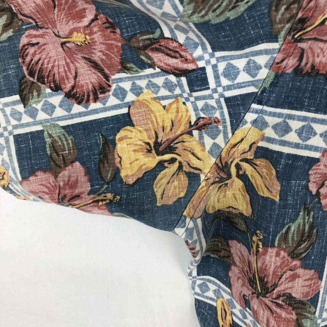 Reyn Spooner ART OF EDDY Y All-over Hibiscus Pattern Pullover Button-Down Aloha Shirt Boxy Shirt cotton navy blue type Vintage Second Hand