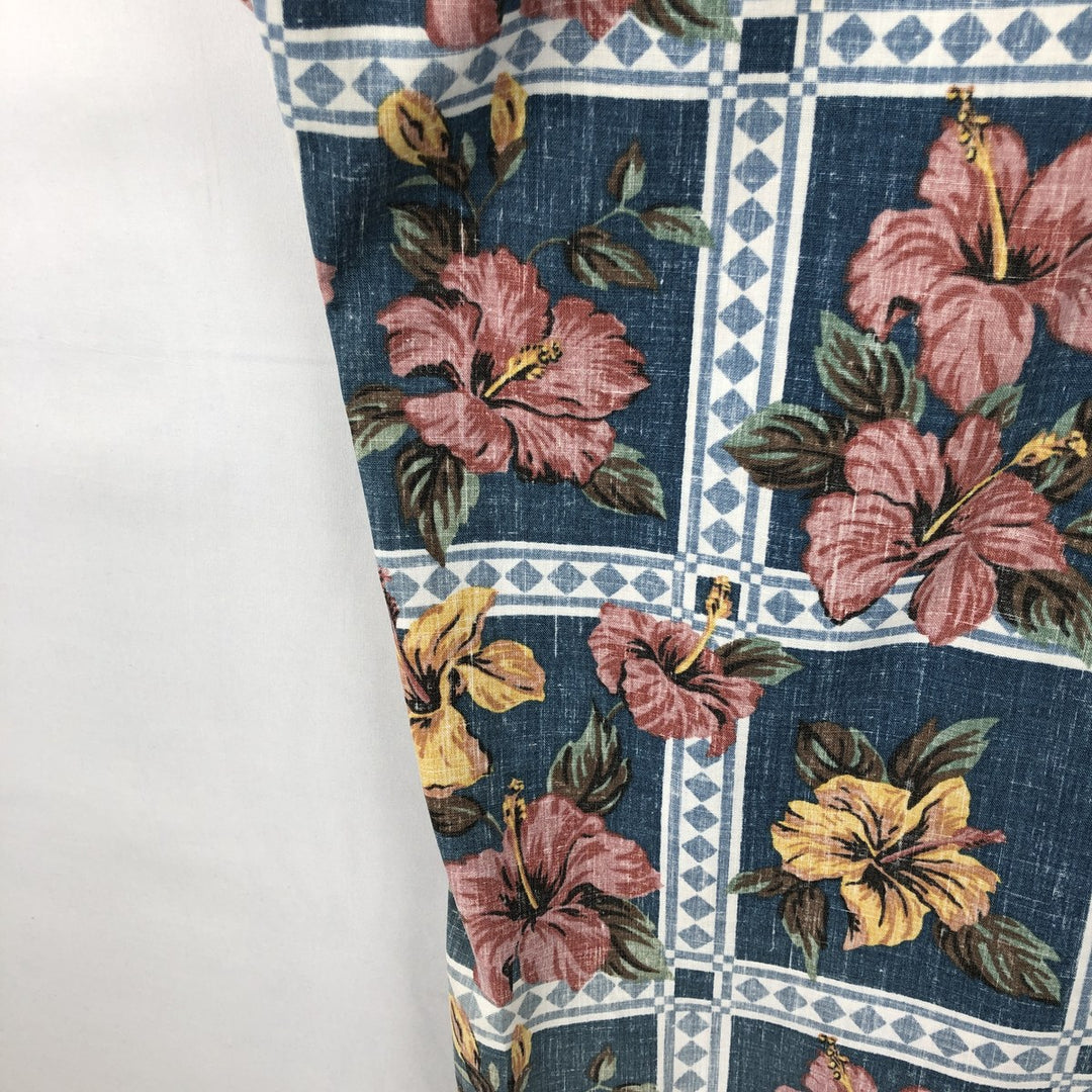 Reyn Spooner ART OF EDDY Y All-over Hibiscus Pattern Pullover Button-Down Aloha Shirt Boxy Shirt cotton navy blue type Vintage Second Hand
