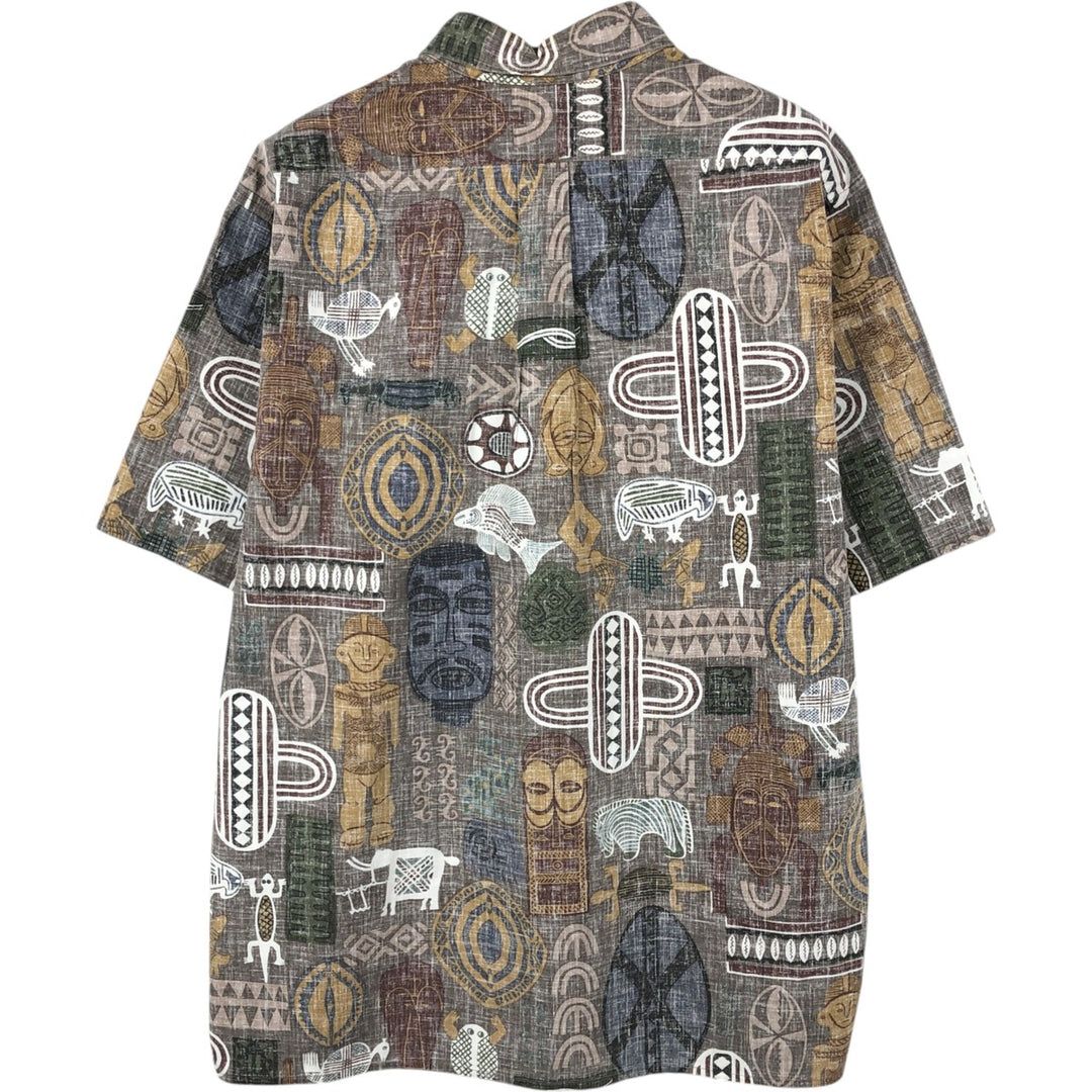 90'S Reyn Spooner swimwear tag, bikini tag, all-over print Hawaiian Aloha shirt, boxy shirt, made in Hawaii, men's size L equivalent. cotton brown type Vintage Second Hand