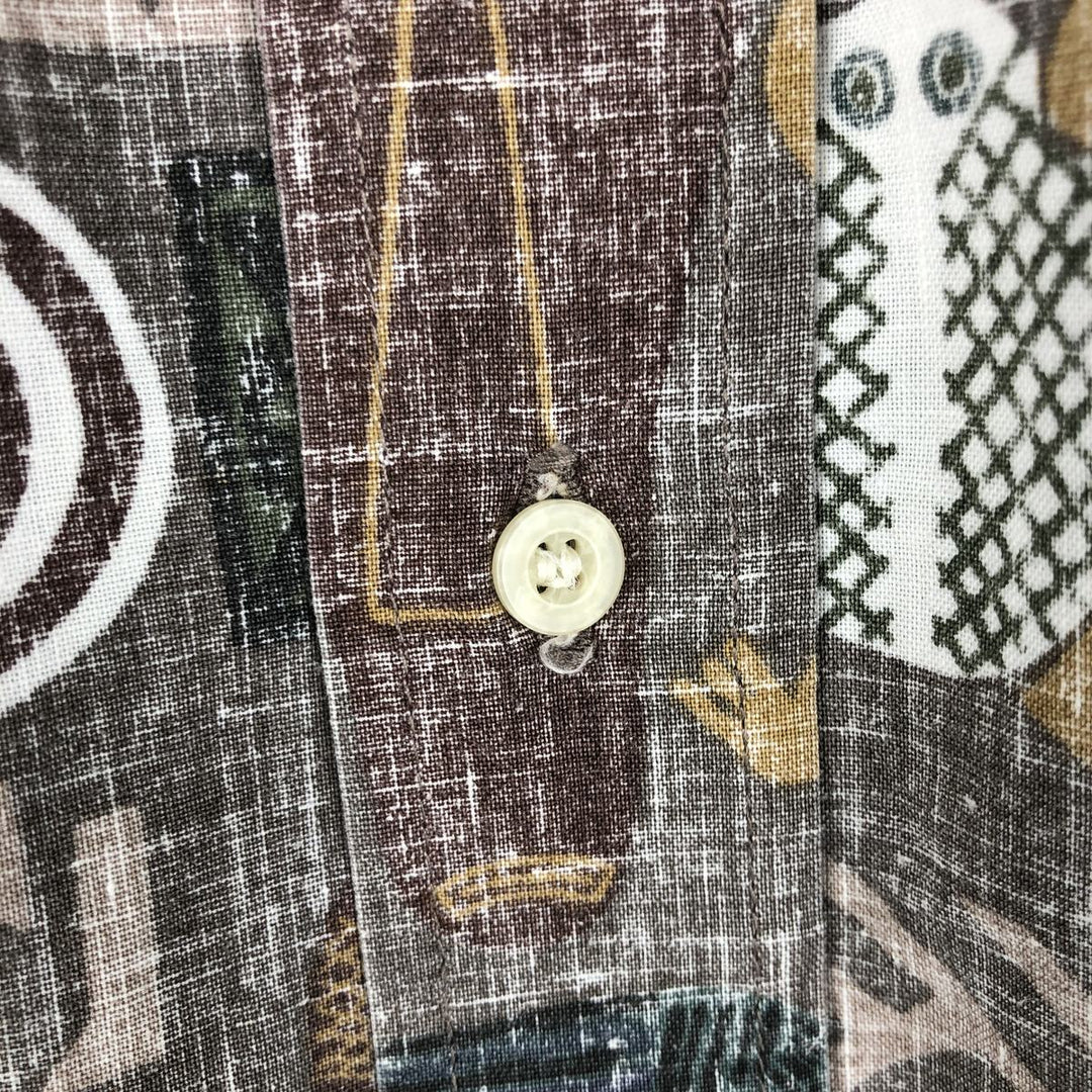 90'S Reyn Spooner swimwear tag, bikini tag, all-over print Hawaiian Aloha shirt, boxy shirt, made in Hawaii, men's size L equivalent. cotton brown type Vintage Second Hand