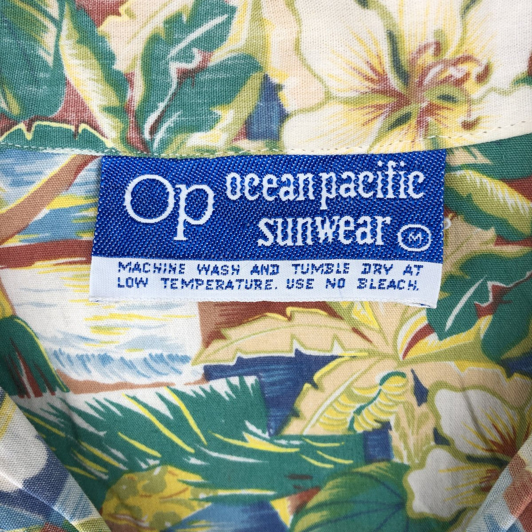 1970'S Ocean Pacific all-over print open-collar Hawaiian Aloha shirt, boxy style, men's size M equivalent, vintage. unclear green type Vintage Second Hand