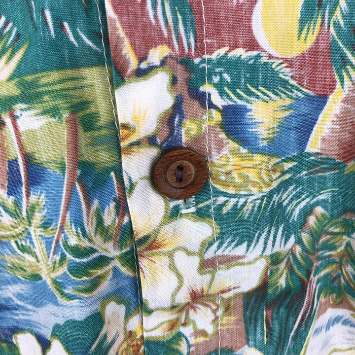 1970'S Ocean Pacific all-over print open-collar Hawaiian Aloha shirt, boxy style, men's size M equivalent, vintage. unclear green type Vintage Second Hand