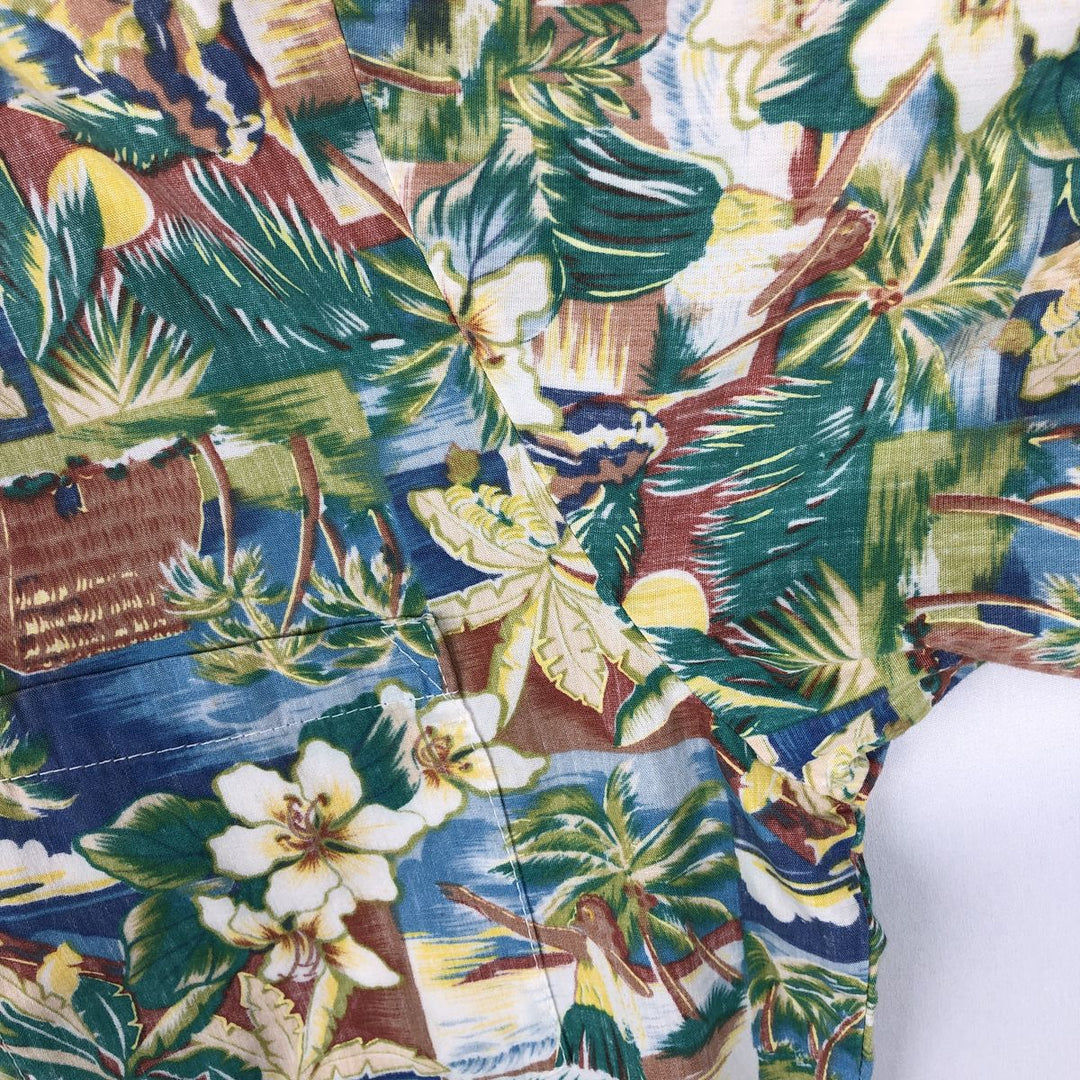 1970'S Ocean Pacific all-over print open-collar Hawaiian Aloha shirt, boxy style, men's size M equivalent, vintage. unclear green type Vintage Second Hand