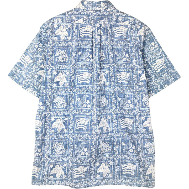 90'S Reyn Spooner swimwear tag, bikini tag, all-over print, Lahaina sailor aloha shirt, boxy shirt, men's size M equivalent. cotton Blue type light blue Vintage Second Hand