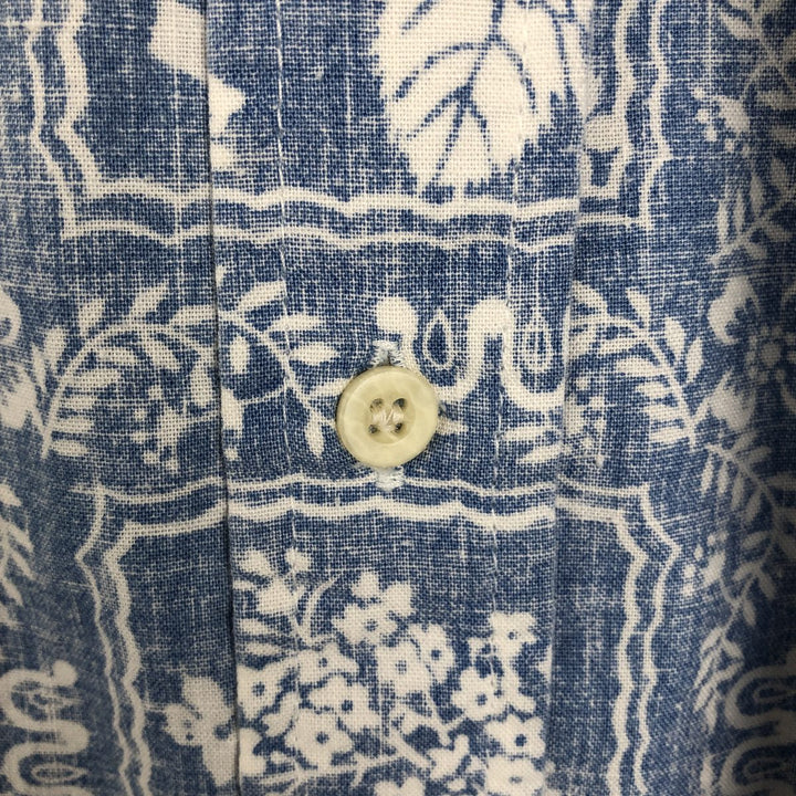 90'S Reyn Spooner swimwear tag, bikini tag, all-over print, Lahaina sailor aloha shirt, boxy shirt, men's size M equivalent. cotton Blue type light blue Vintage Second Hand