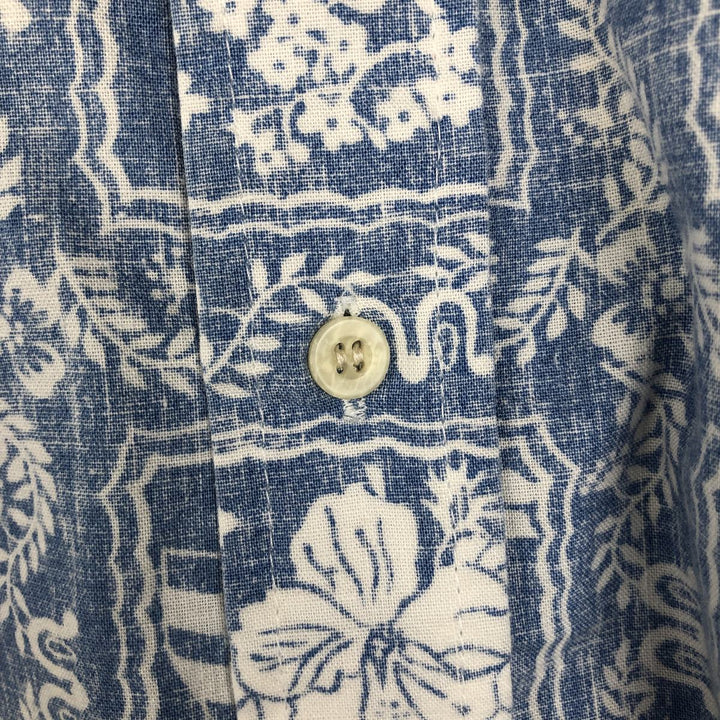 90'S Reyn Spooner swimwear tag, bikini tag, all-over print, Lahaina sailor aloha shirt, boxy shirt, men's size M equivalent. cotton Blue type light blue Vintage Second Hand