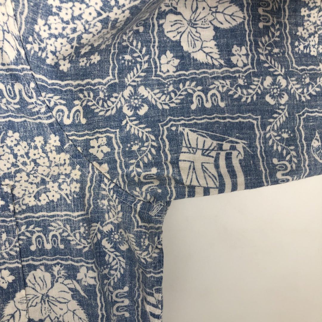 90'S Reyn Spooner swimwear tag, bikini tag, all-over print, Lahaina sailor aloha shirt, boxy shirt, men's size M equivalent. cotton Blue type light blue Vintage Second Hand