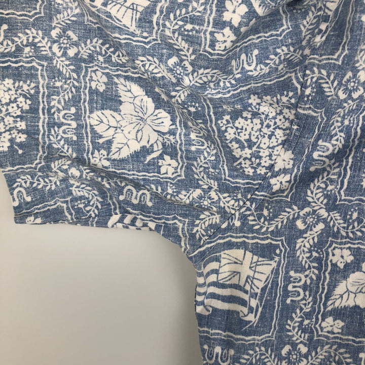 90'S Reyn Spooner swimwear tag, bikini tag, all-over print, Lahaina sailor aloha shirt, boxy shirt, men's size M equivalent. cotton Blue type light blue Vintage Second Hand