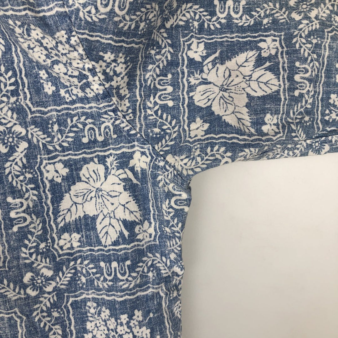 90'S Reyn Spooner swimwear tag, bikini tag, all-over print, Lahaina sailor aloha shirt, boxy shirt, men's size M equivalent. cotton Blue type light blue Vintage Second Hand