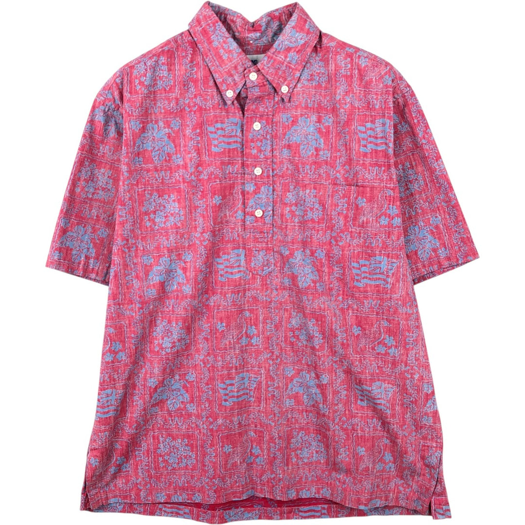90'S Reyn Spooner swimwear tag, bikini tag, all-over print pullover, button-down, Aloha shirt, boxy shirt, men's size L equivalent. cotton pink type Vintage Second Hand