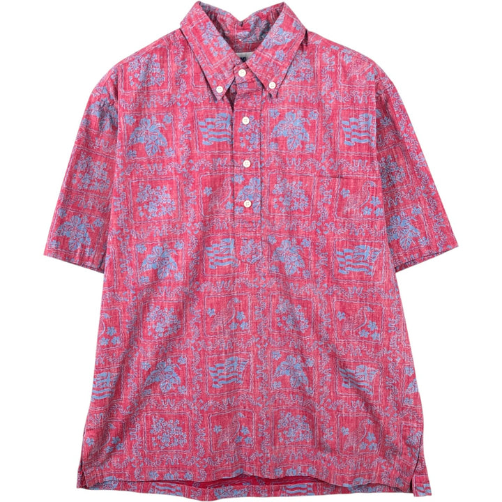 90'S Reyn Spooner swimwear tag, bikini tag, all-over print pullover, button-down, Aloha shirt, boxy shirt, men's size L equivalent. cotton pink type Vintage Second Hand