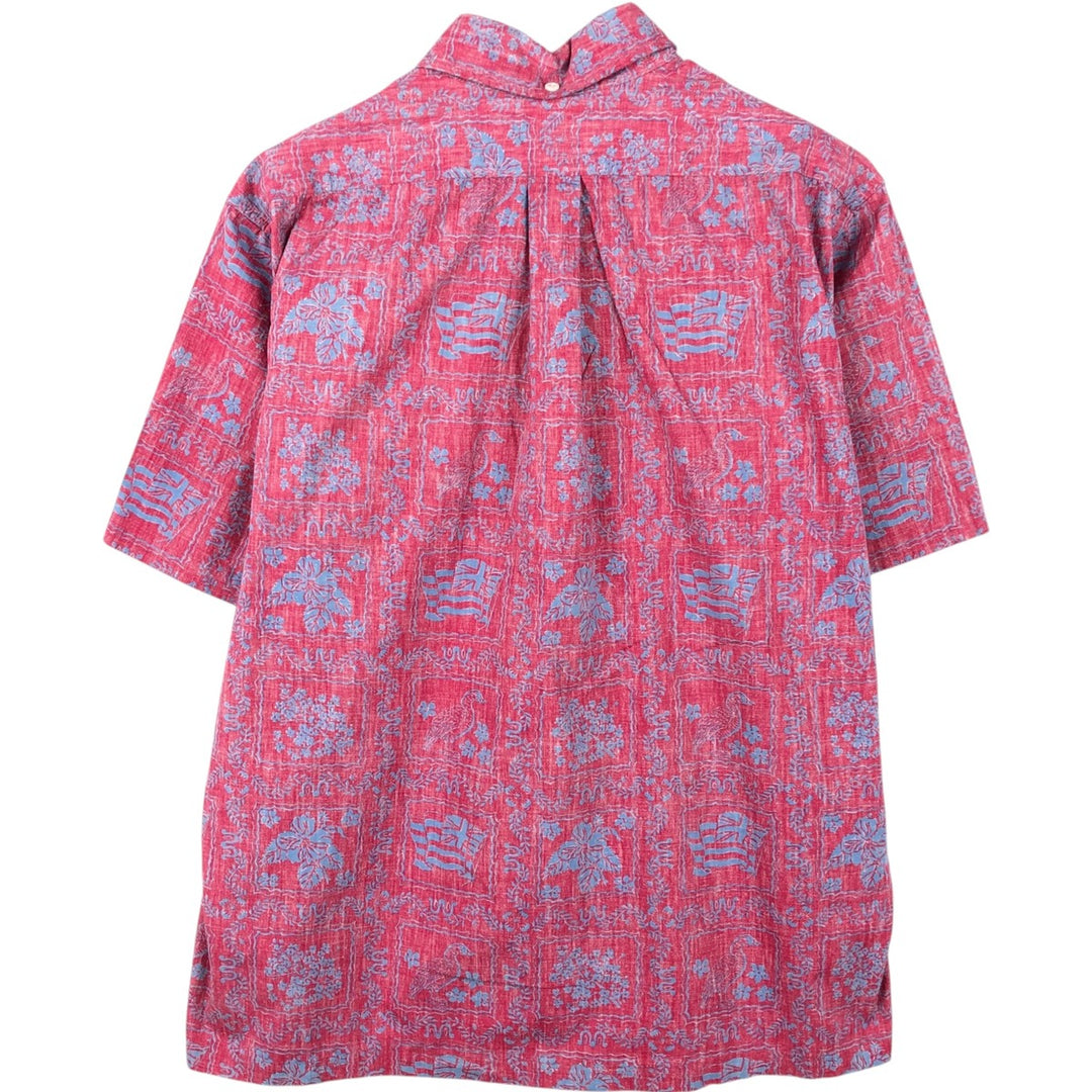 90'S Reyn Spooner swimwear tag, bikini tag, all-over print pullover, button-down, Aloha shirt, boxy shirt, men's size L equivalent. cotton pink type Vintage Second Hand