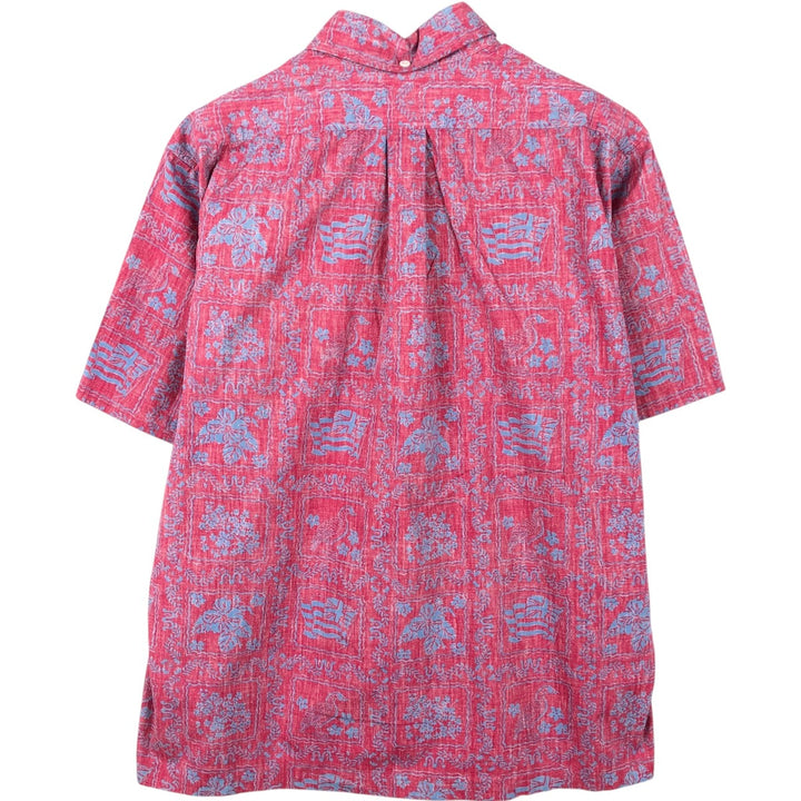 90'S Reyn Spooner swimwear tag, bikini tag, all-over print pullover, button-down, Aloha shirt, boxy shirt, men's size L equivalent. cotton pink type Vintage Second Hand