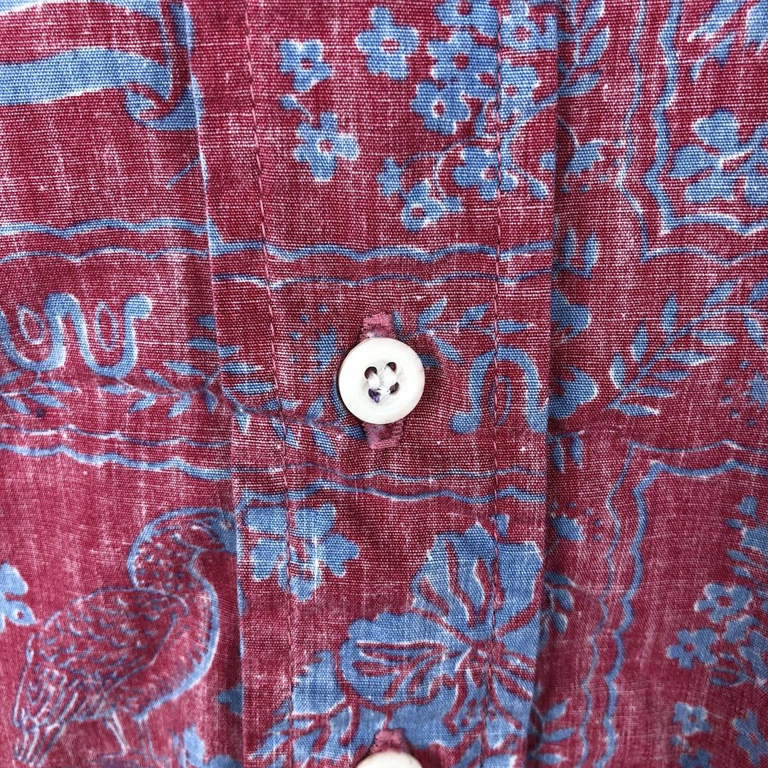 90'S Reyn Spooner swimwear tag, bikini tag, all-over print pullover, button-down, Aloha shirt, boxy shirt, men's size L equivalent. cotton pink type Vintage Second Hand