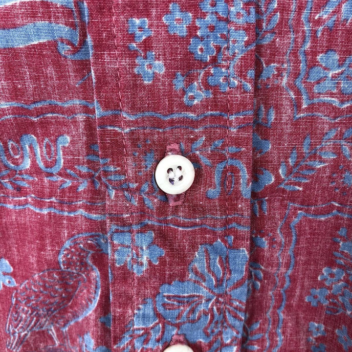 90'S Reyn Spooner swimwear tag, bikini tag, all-over print pullover, button-down, Aloha shirt, boxy shirt, men's size L equivalent. cotton pink type Vintage Second Hand