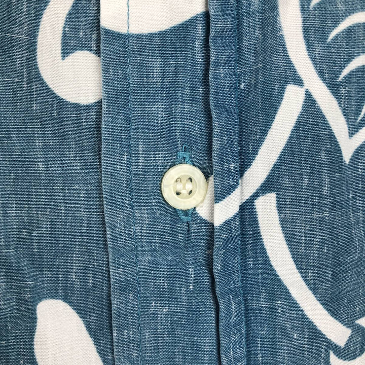 90'S Reyn Spooner swimwear tag, bikini tag, all-over botanical pattern, Hawaiian Aloha shirt, boxy shirt, men's size XL equivalent. cotton Blue type light blue Vintage Second Hand