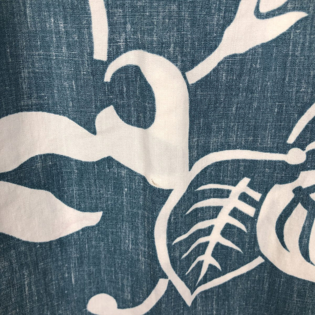 90'S Reyn Spooner swimwear tag, bikini tag, all-over botanical pattern, Hawaiian Aloha shirt, boxy shirt, men's size XL equivalent. cotton Blue type light blue Vintage Second Hand