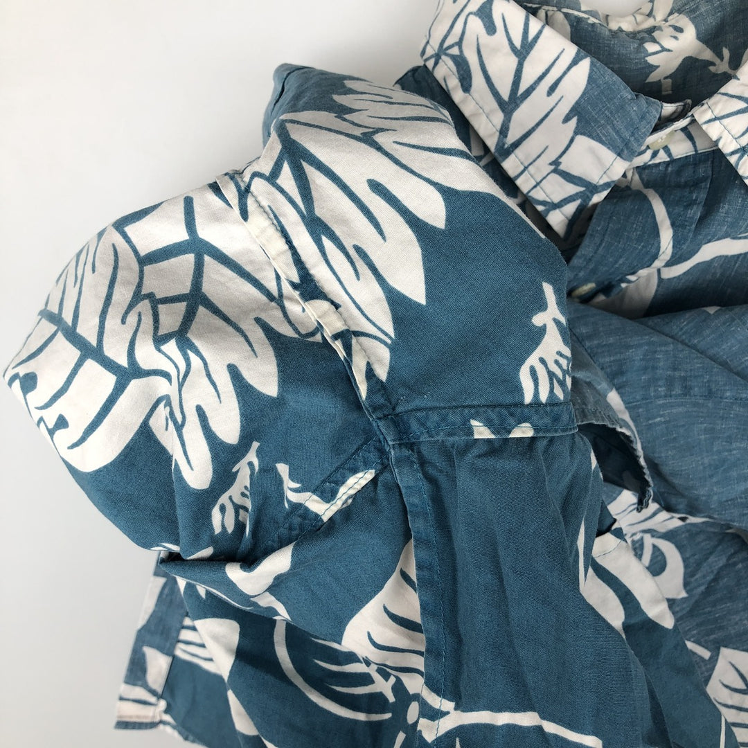 90'S Reyn Spooner swimwear tag, bikini tag, all-over botanical pattern, Hawaiian Aloha shirt, boxy shirt, men's size XL equivalent. cotton Blue type light blue Vintage Second Hand