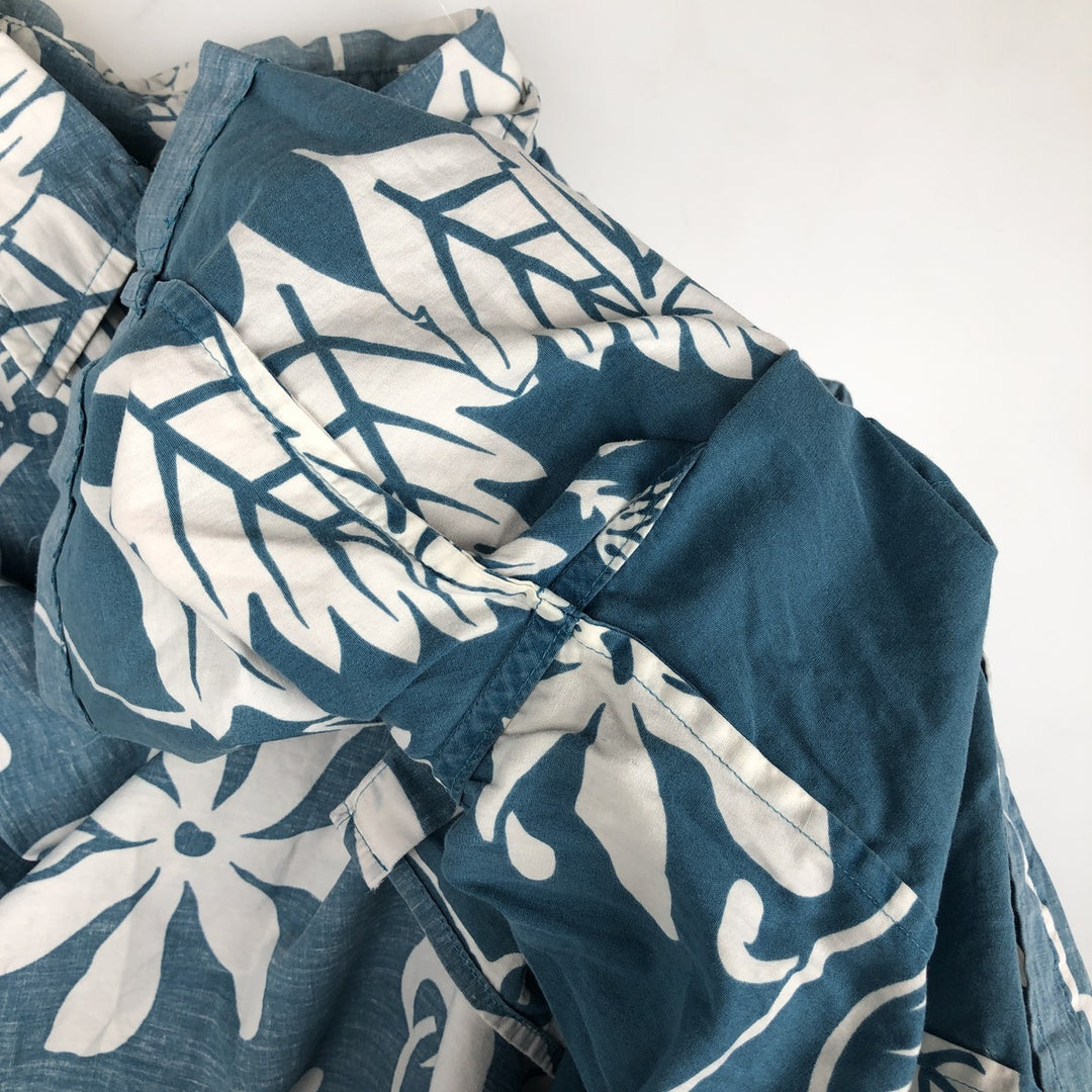 90'S Reyn Spooner swimwear tag, bikini tag, all-over botanical pattern, Hawaiian Aloha shirt, boxy shirt, men's size XL equivalent. cotton Blue type light blue Vintage Second Hand