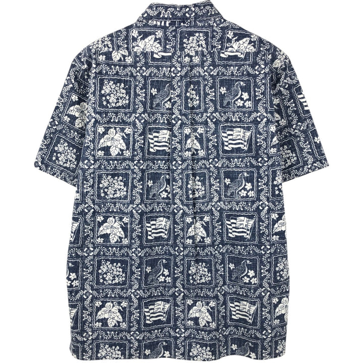 90'S Reyn Spooner swimsuit tag, bikini tag, all-over print Hawaiian aloha shirt, box shirt, made in Hawaii, men's size M cotton navy blue type Vintage Second Hand